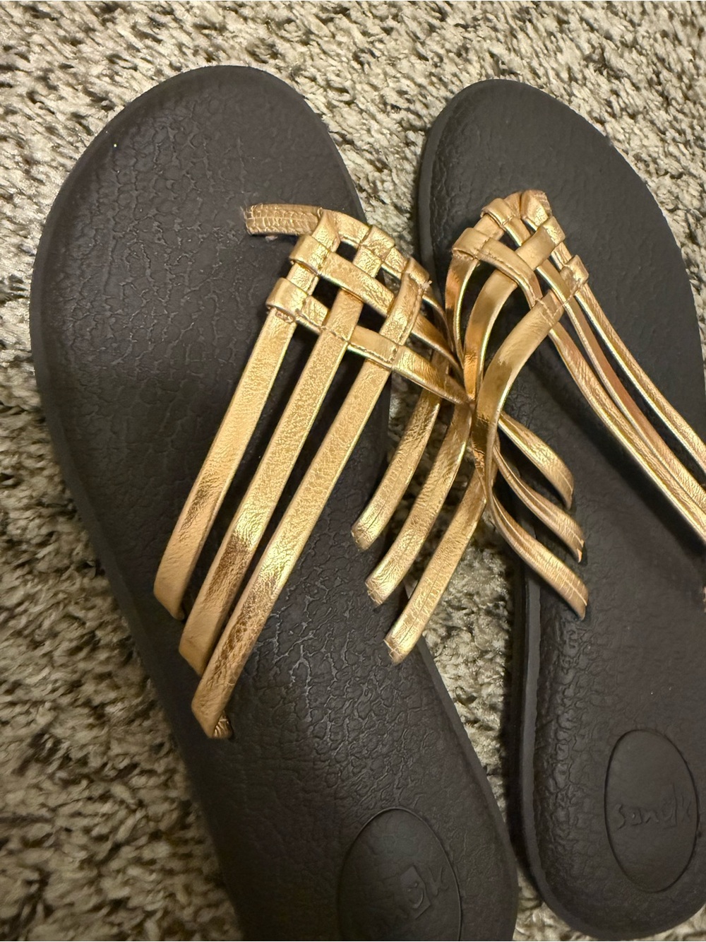 Sanuk Metallic Gold Woven Yoga Salty Slide On Sandals - Picture 2 of 5